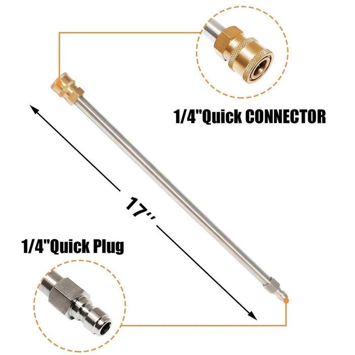 Pressure Washer Extension Rod 17-inch Stainless Steel 1/4 Inch Quick-connect Electric Washer Nozzle