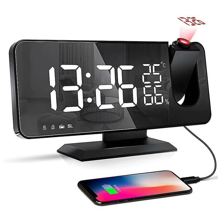 Projection Alarm Clock, Digital Alarm Clock with Projection, Radio Alarm Clock with Usb Charging Con