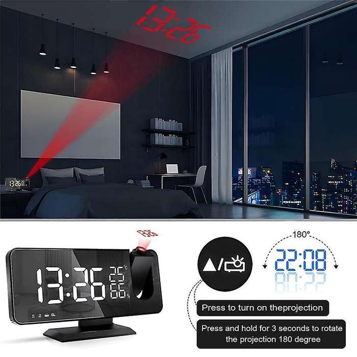 Projection Alarm Clock, Digital Alarm Clock with Projection, Radio Alarm Clock with Usb Charging Con