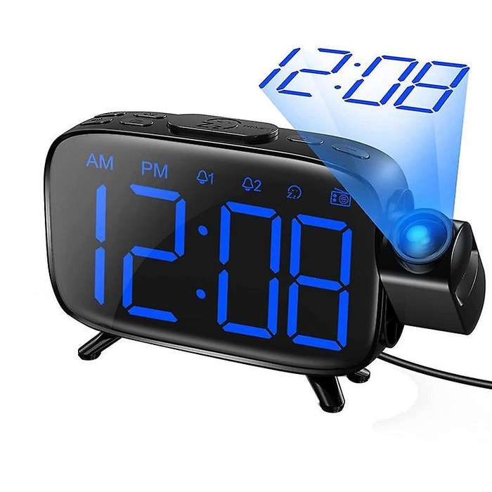 Projection Alarm Clock Radio with 180 Projector, 7 Sounds Dual Alarms, Snooze,dimmable Led Display C
