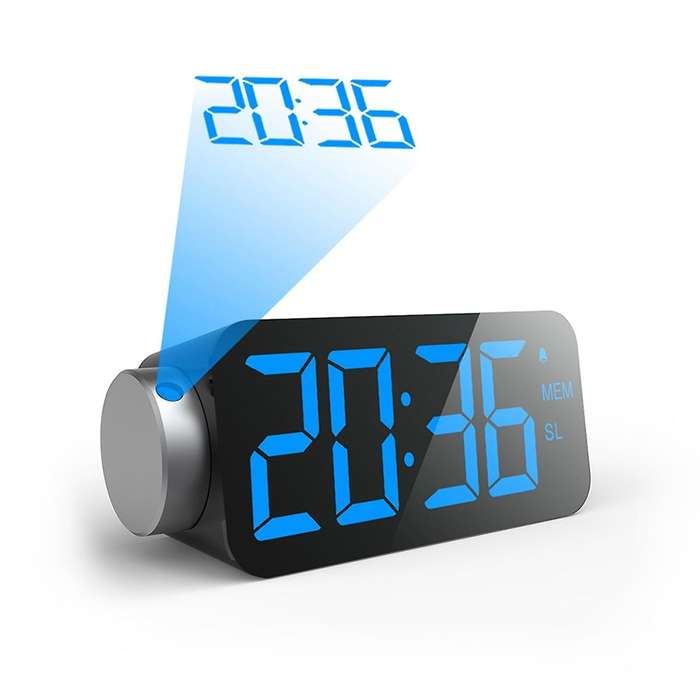 Projection Alarm Clock Radio Digital Alarm Clocks for Bedrooms Screen LED Clock with USB Charger 3 D