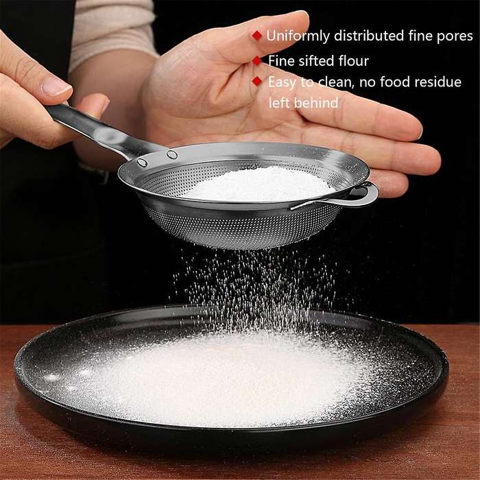 Punch Hole Sieve Fine Mesh Stainless Steel Small Colander Strainer with Handle Metal Mini Sifter Set