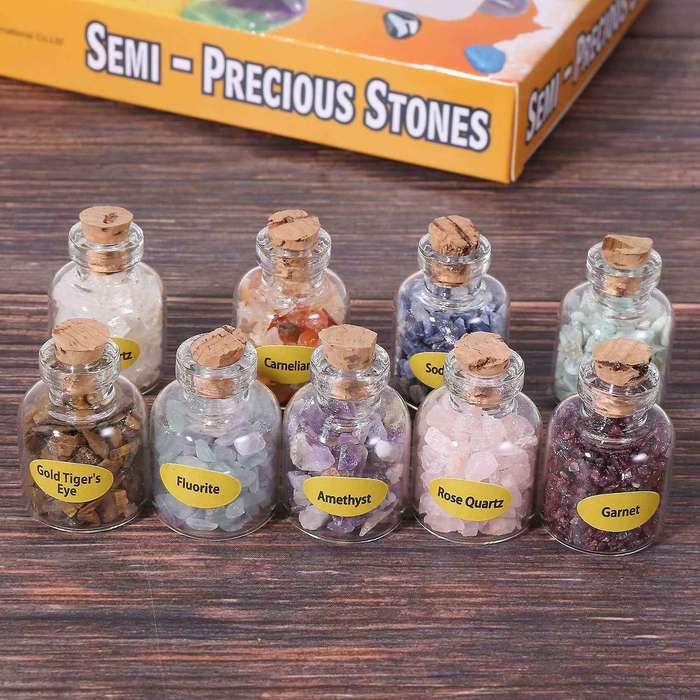 2 Box Of 9 Bottles Mini Natural Semiprecious Gem Stone Decoration