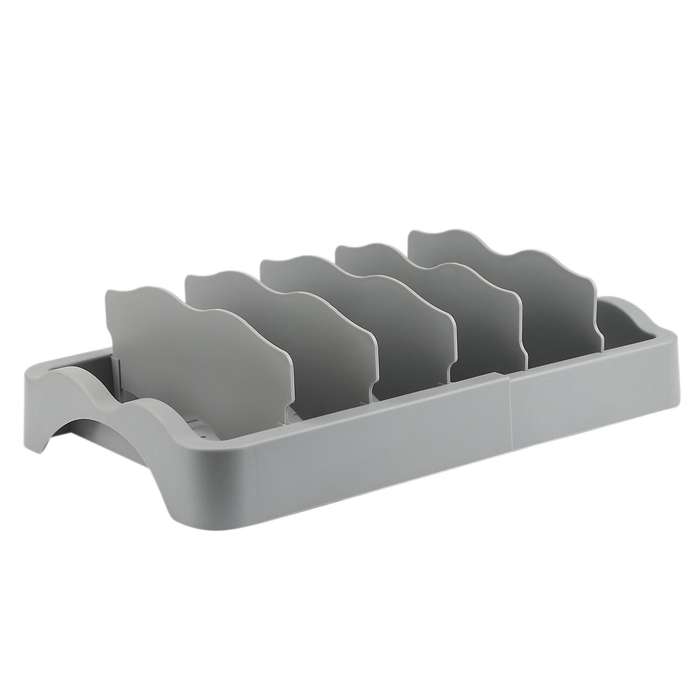 Food Container Lid Organizer, Expandable with Dividers Gray