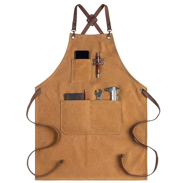 Apron for Men Arpons with Pockets-cross Back for Grilling Brown