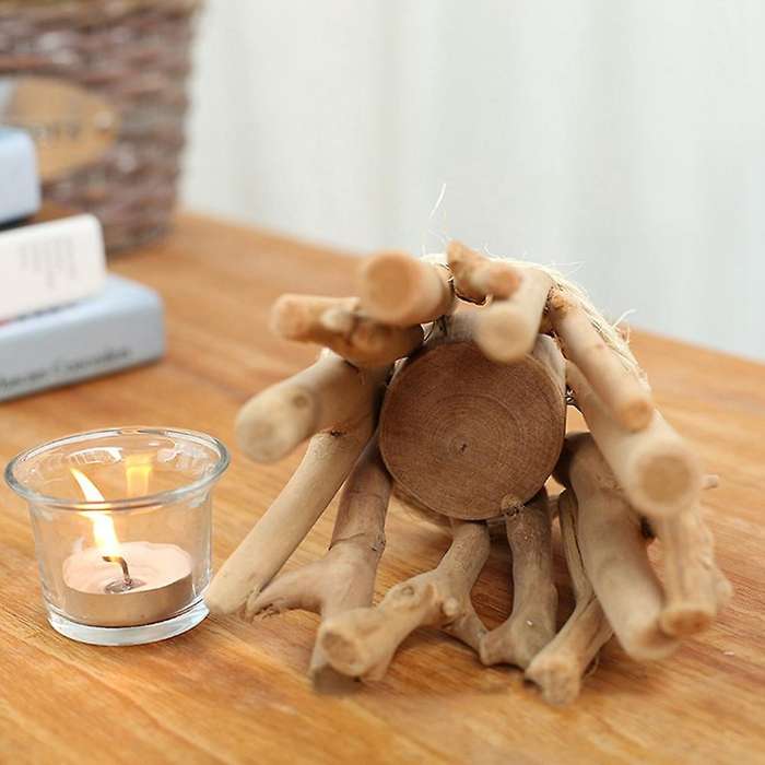 Handmade Wooden Tea Light Candle Holder with Glass Cup Coastal Style