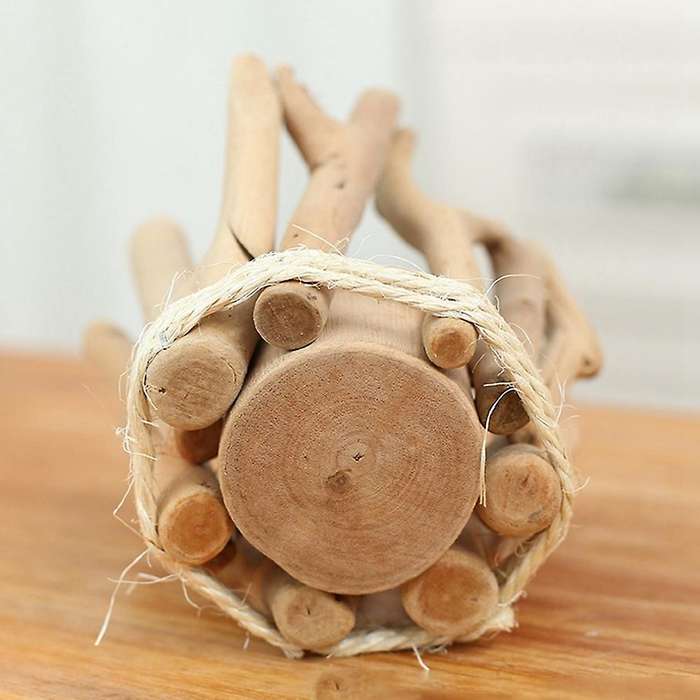 Handmade Wooden Tea Light Candle Holder with Glass Cup Coastal Style