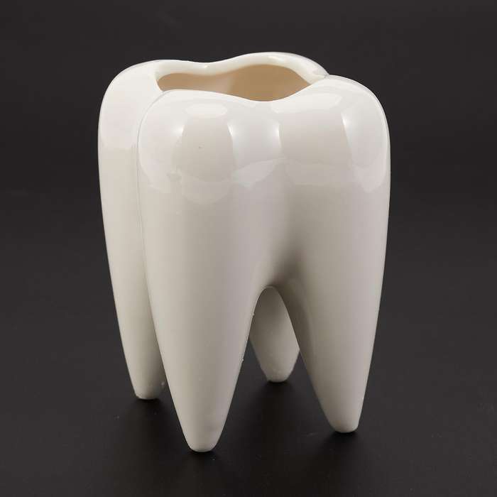 2x Tooth Shape White Ceramic Flower Pot Modern Design(without Plants)