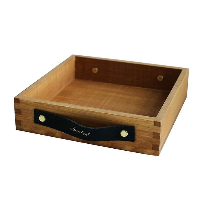 Vintage Style Wooden Tray Dessert Plate with Pu Handle A