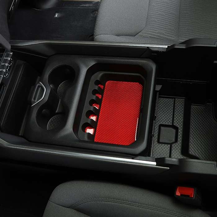 Car Armrest Box Pad Sticker for Dodge Ram 2018-2022 Red Carbon Fiber