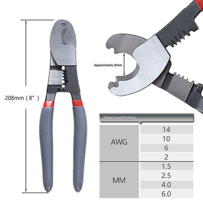 8 Inch Wire Stripper Carbon Steel Cable Cutter Electrician Hand Tools
