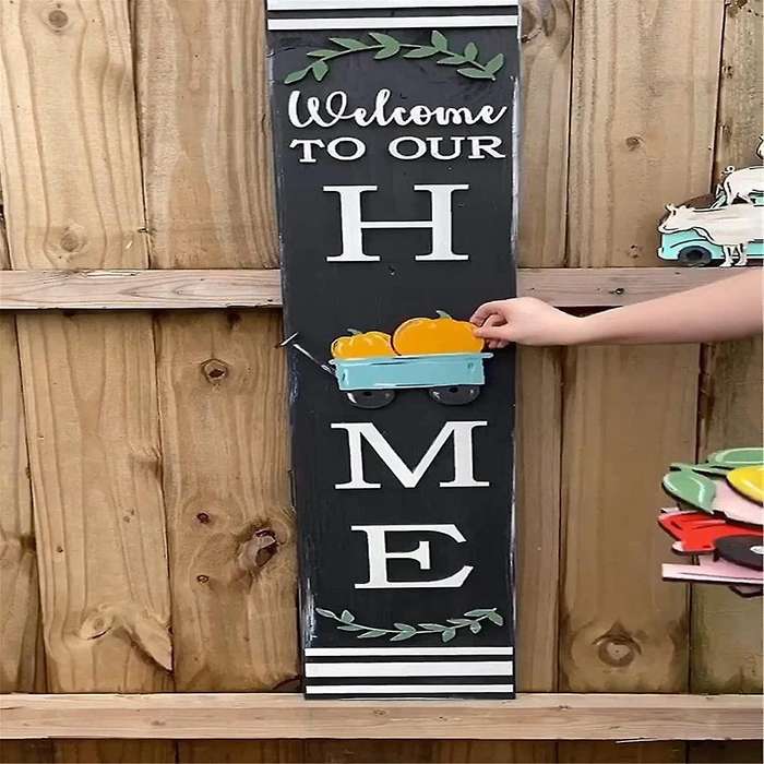 Welcome Sign Wooden Hanging Sign for Front Porch Wreaths