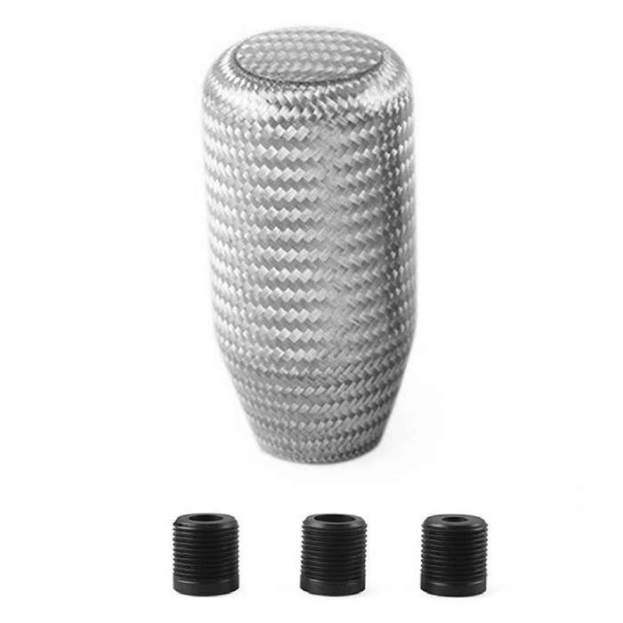 Real Carbon Fiber Silver Universal Car Gear Shift Knob Head Shifter
