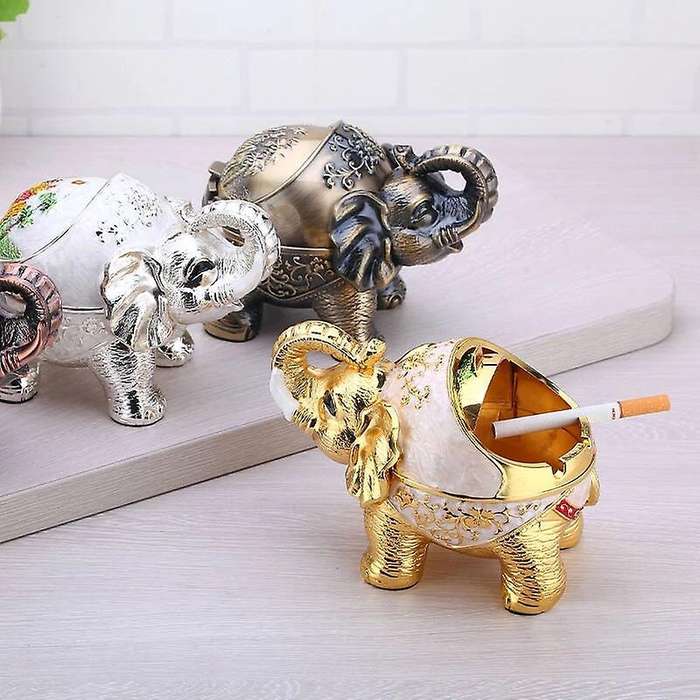 1pcs Windproof Ashtray Retro Metal Elephant Ashtray Silver