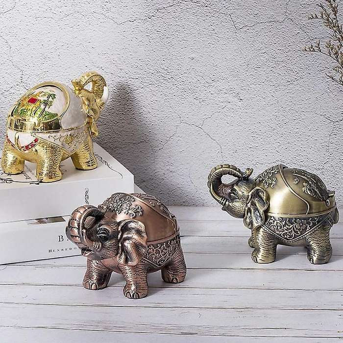 1pcs Windproof Ashtray Retro Metal Elephant Ashtray Silver