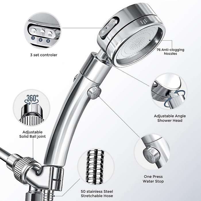 High Pressure Shower Heads Set, Detachable Shower Head with Handheld