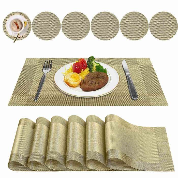 12pcs Placemats Non-slip Washable for Table 45x30cm(gold)