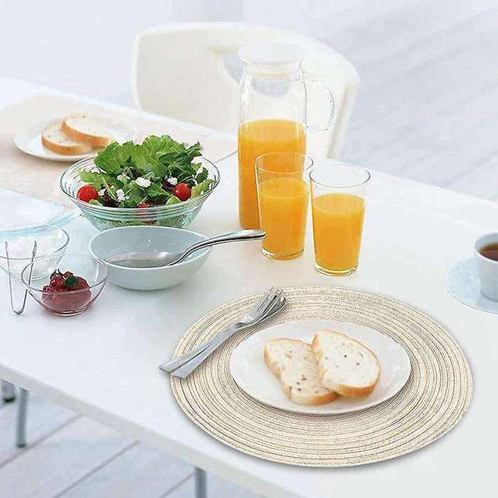 12 Pcs Round Placemats and Coasters Set(15 Inchx15 Inch) Beige