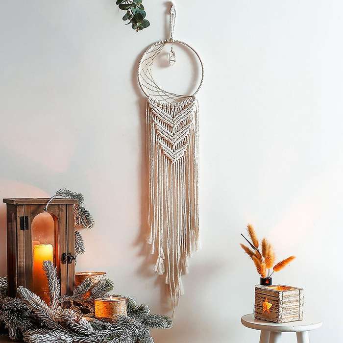 Handmade Macrame Wall Hanging Moon Dream Catcher for Room Decoration