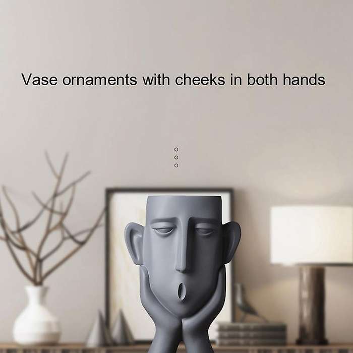 Retro Vase Ornaments with Hands Holding Cheeks Home Decoration White