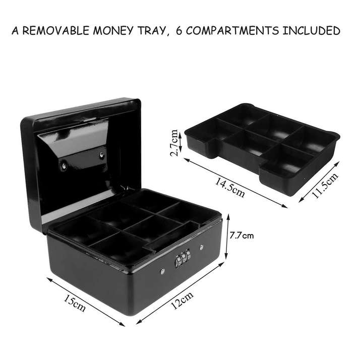 Durable Metal Coin Box with Combination Lock 15 X 12 X 7.7cm (black)