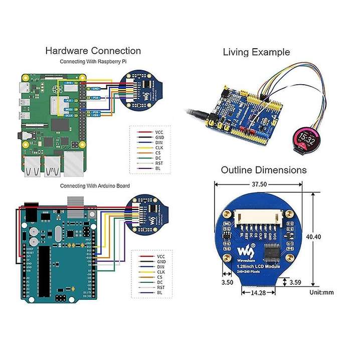 Waveshare 1.28in Round Lcd Module,65k Rgb Colors for Raspberry Pi Etc