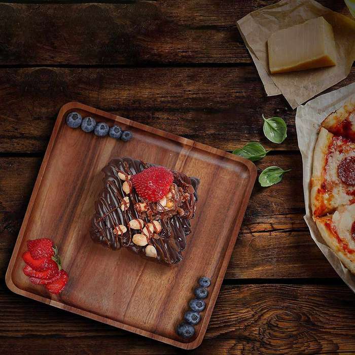 2 Pack Wood Square Dinner Plates,7.8inch for Dessert, Charger Plate
