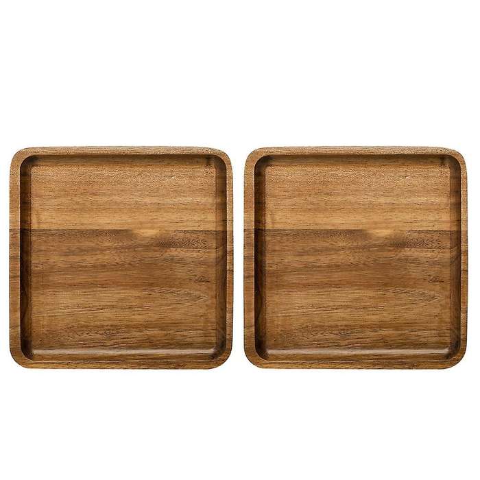 2 Pack Wood Square Dinner Plates,7.8inch for Dessert, Charger Plate