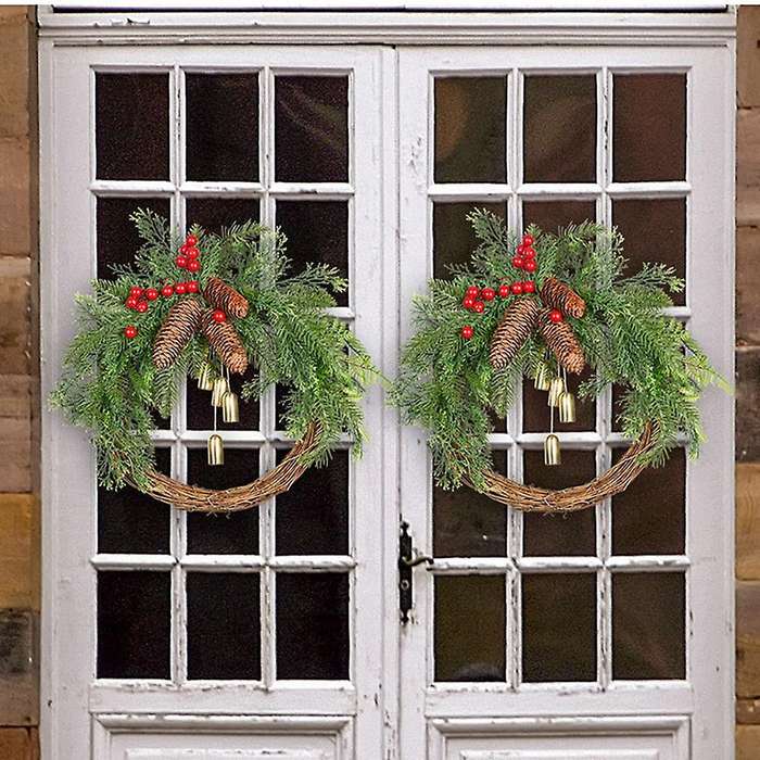 Farmhouse Christmas Wreaths for Front Door, 15.7 Inch Rattan Wreaths