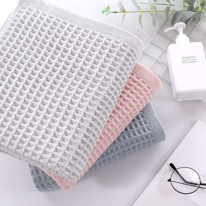 3-piece Waffle-pattern Towels Set Square Towel & Towel Grey
