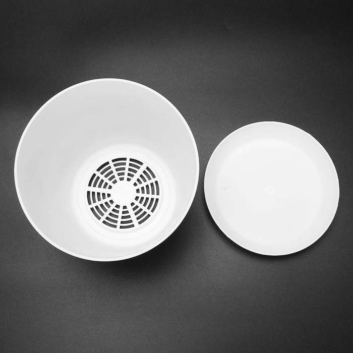5x Plastic Plant Flower Pot with Tray Round White Upper Caliber 17cm