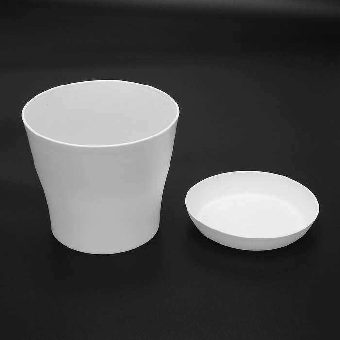 5x Plastic Plant Flower Pot with Tray Round White Upper Caliber 17cm