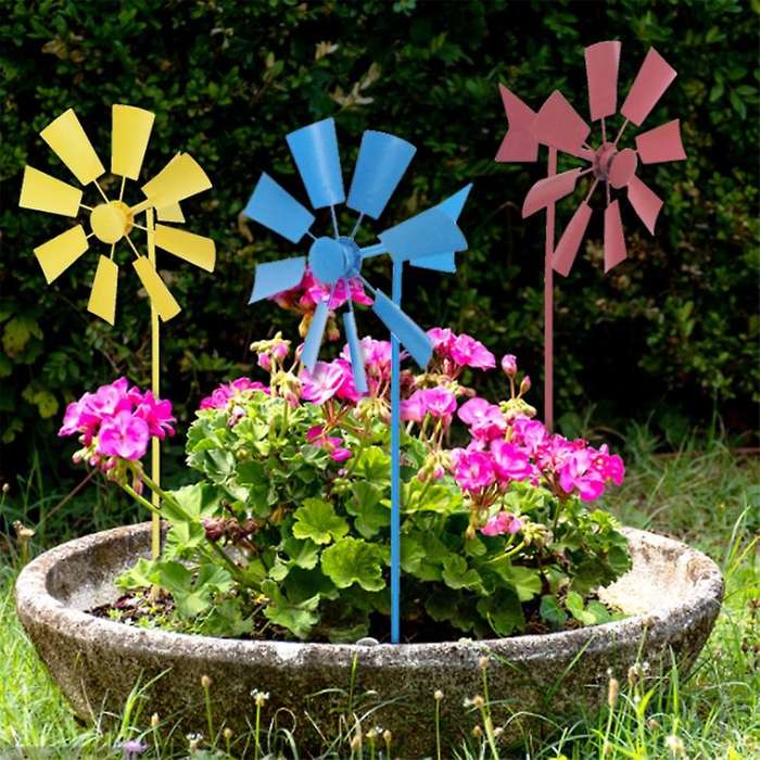1pc Windmill Decorative Iron Windmill Yard Garden Ornament-yellow