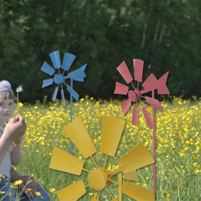 1pc Windmill Decorative Iron Windmill Yard Garden Ornament-yellow