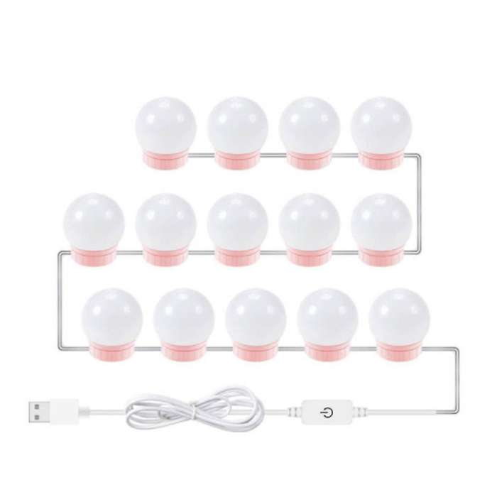 Led Makeup Mirror Light Press Dimming Vanity Dressing Lamp,14 Bulbs