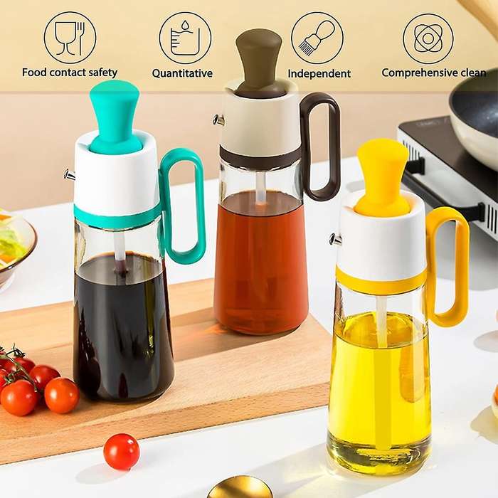 Glass Oil Bottle with Silicone Brush, for Kitchen Cooking, Baking C