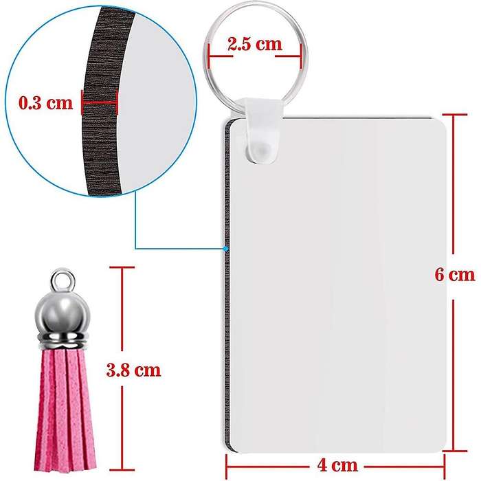 128pcs Sublimation Keychain Blanks Set Keychain Tassels Mdf Rectangle