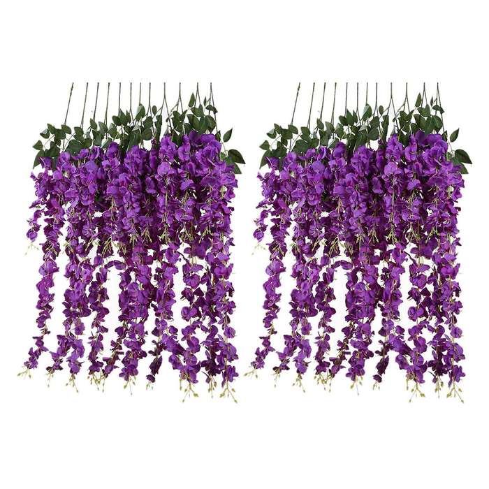 Artificial Silk Wisteria Vine Silk Hanging Flower 6 Pieces,purple