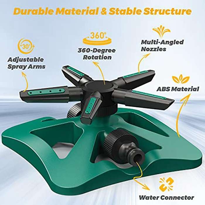 Sprinklers for Yard, 5-in-1 Lawn Sprinkler, 5 Arms, 20 Nozzles,green