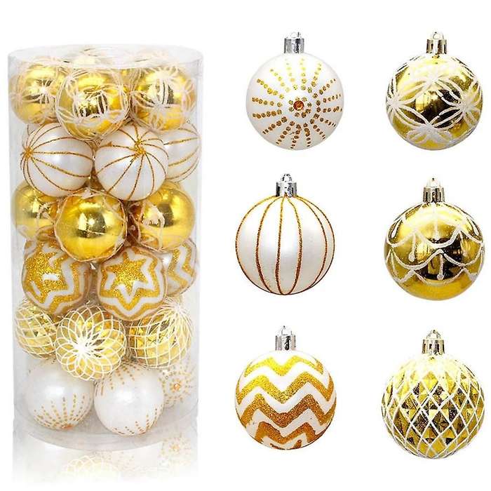 Christmas Ball Ornaments Xmas Tree Pendants Gold White Anti-fall