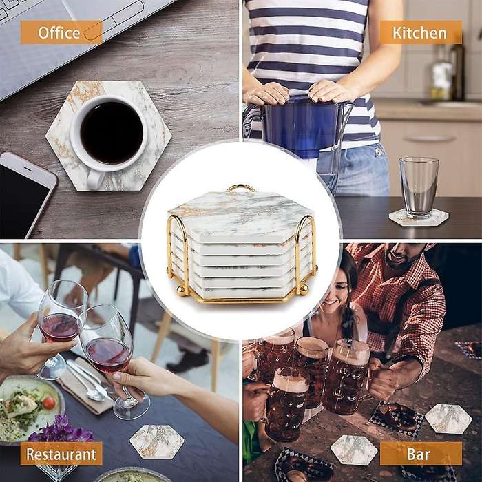 Coasters for Drinks Absorbent, for Wooden Table with Metal Holder