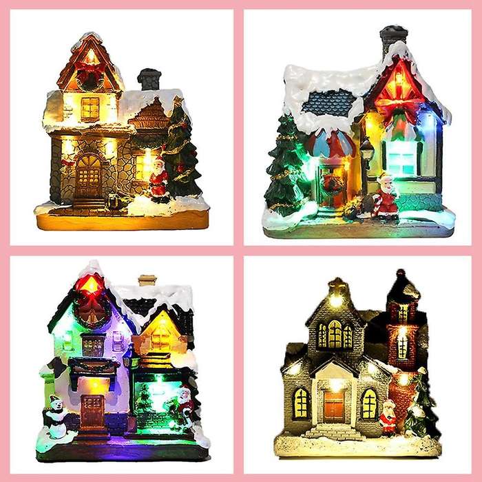 Light Up Christmas Houses Village Home Desktop Decor Statue House A