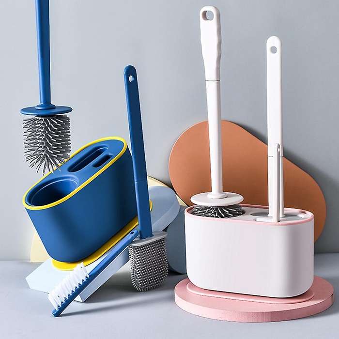 Wall-mounted 3 In 1 Long Handle Toilet Brush Holders Set Blue
