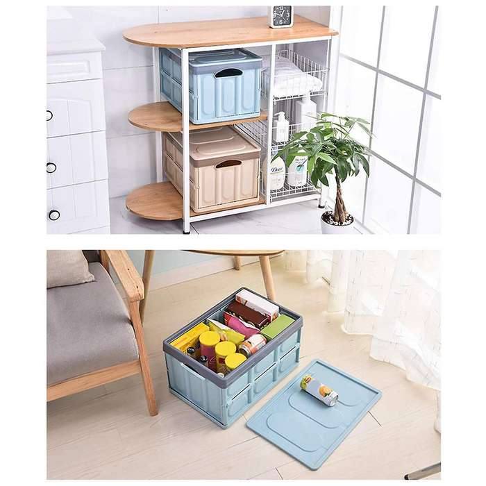 Collapsible Storage Boxes Crates Lidded Storage Plastic Box Blue
