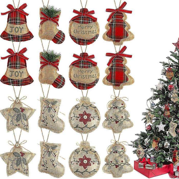 16pcs Burlap Christmas Hanging Decoration for Xmas Decoration