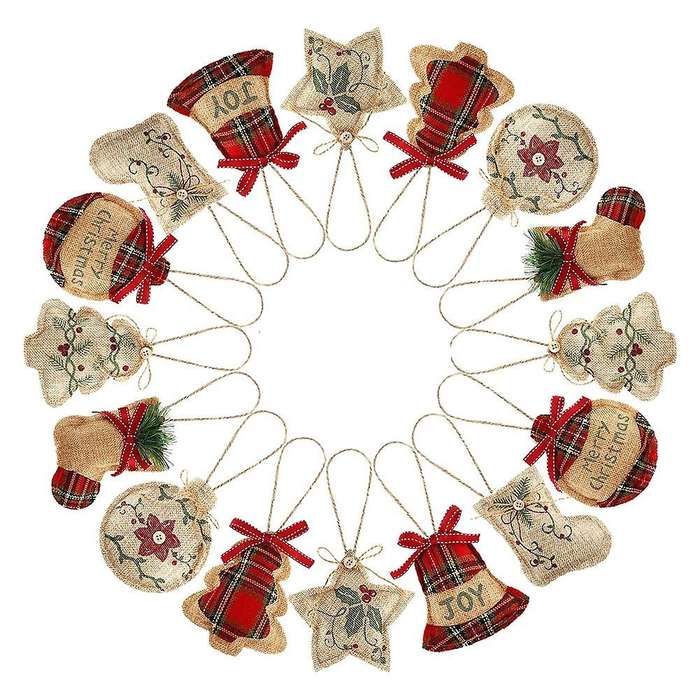 16pcs Burlap Christmas Hanging Decoration for Xmas Decoration