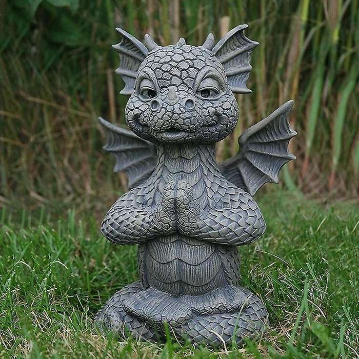 Garden Dragon Meditated Statue Collecting 18cm Resin Ornament-c