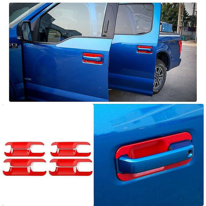4pcs Exterior Door Handle Bowl Trim Cover Decor for Ford F-150 Red