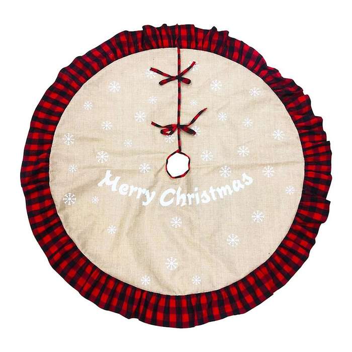 48inch Red and Black Plaid Xmas Tree Skirts for Christmas Decorations