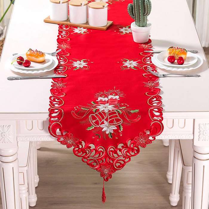 Embroidered Floral Topper for Home Dining Xmas Table Top Decoration